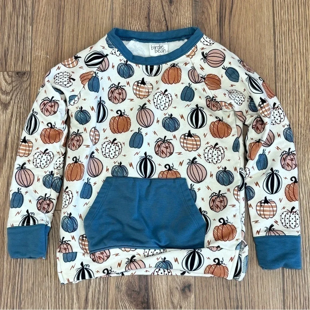 Toddler Boy Birdie Bean Fall Pumpkin Sweatshirt Outfit. Size 4T/5T. EUC.